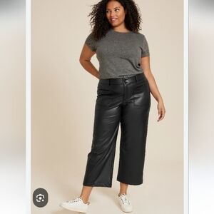 Edgely Faux Leather Women's Black Wide Leg Ankle Pants